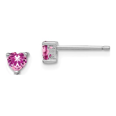 Sterling Silver Lab-Created Pink Sapphire Heart Stud Earrings