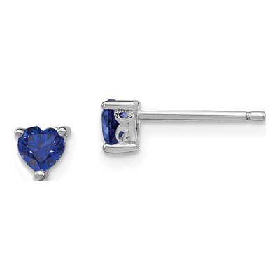 Sterling Silver 4mm Lab-Created Sapphire Heart Stud Earrings
