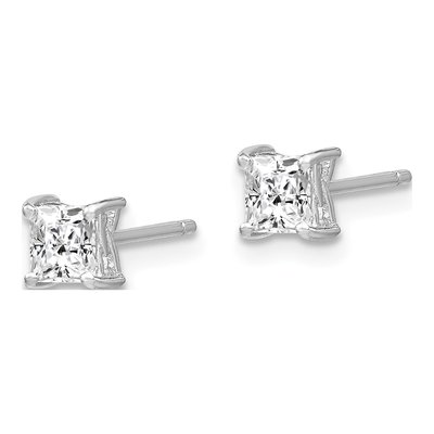 Sterling Silver 4mm White Topaz Princess Stud Earrings – view 2