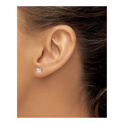 Sterling Silver 4mm White Topaz Princess Stud Earrings – view 3