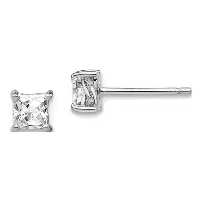 Sterling Silver 4mm White Topaz Princess Stud Earrings