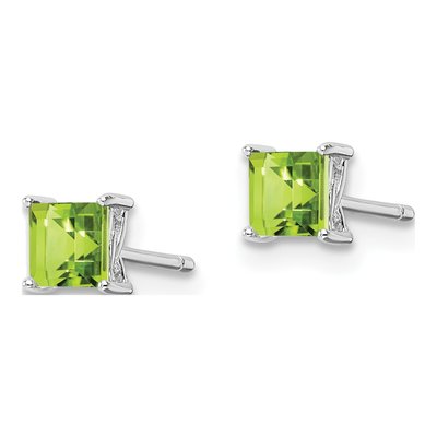 Sterling Silver 4mm Peridot Princess Stud Earrings – view 3