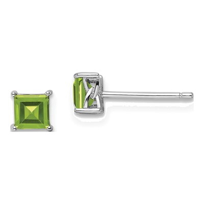 Sterling Silver 4mm Peridot Princess Stud Earrings