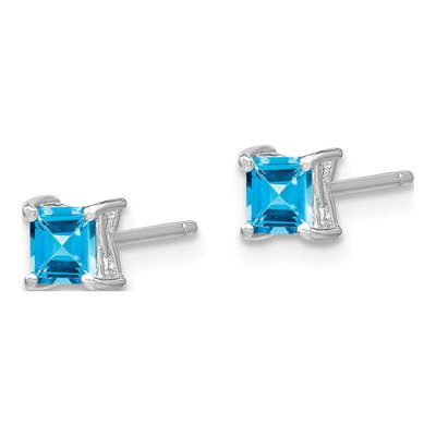 Sterling Silver 4mm Princess Swiss Blue Topaz Stud Earrings – view 3