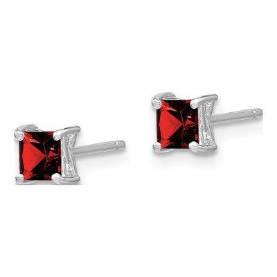 Sterling Silver 4mm Garnet Princess Stud Earrings – view 3