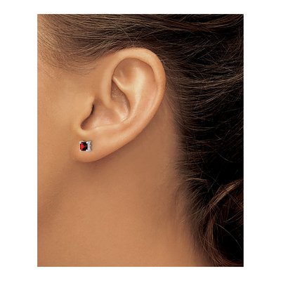 Sterling Silver 4mm Garnet Princess Stud Earrings – view 4