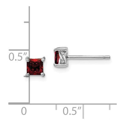 Sterling Silver 4mm Garnet Princess Stud Earrings – view 5