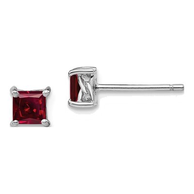 Sterling Silver 4mm Princess Lab-Created Ruby Stud Earrings
