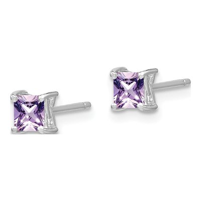 Sterling Silver 4mm Princess Rhodolite Garnet Stud Earrings – view 3