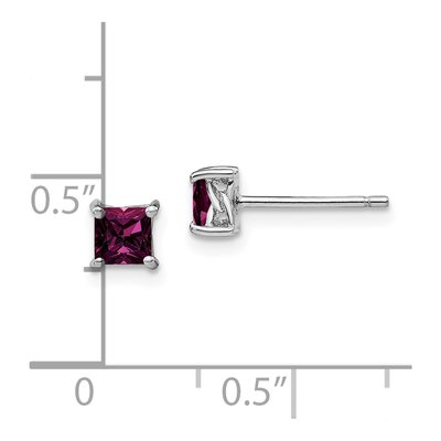 Sterling Silver 4mm Princess Rhodolite Garnet Stud Earrings – view 5
