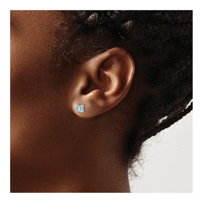 Sterling Silver 4mm Princess Aquamarine Stud Earrings – view 4