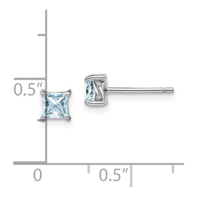 Sterling Silver 4mm Princess Aquamarine Stud Earrings – view 5