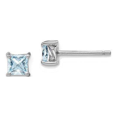 Sterling Silver 4mm Princess Aquamarine Stud Earrings