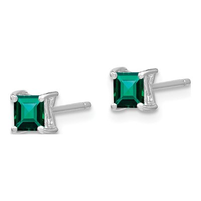 Sterling Silver 4mm Lab-Created Emerald Princess Stud Earrings – view 3