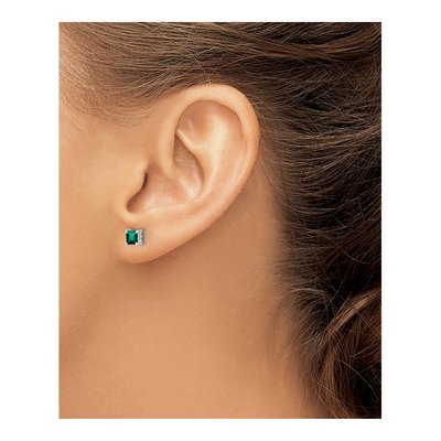 Sterling Silver 4mm Lab-Created Emerald Princess Stud Earrings – view 4