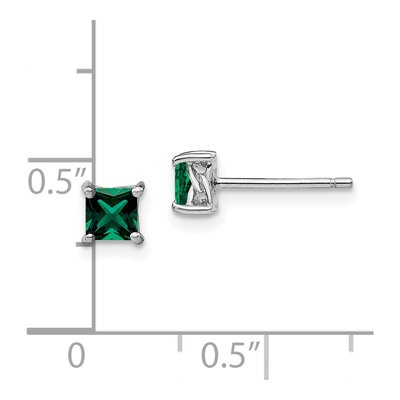 Sterling Silver 4mm Lab-Created Emerald Princess Stud Earrings – view 5