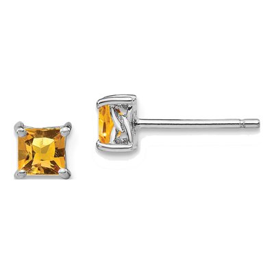 Sterling Silver 4mm Citrine Princess Stud Earrings