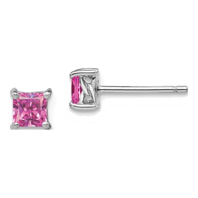 Sterling Silver Lab-Created Pink Sapphire Stud Earrings