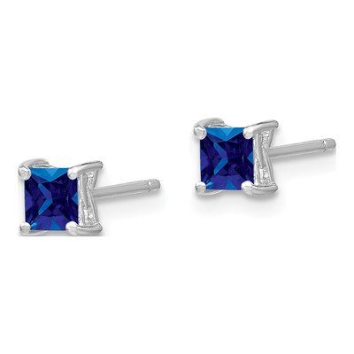 Sterling Silver 4mm Princess Lab-Created Sapphire Stud Earrings – view 3