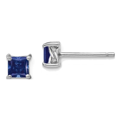 Sterling Silver 4mm Princess Lab-Created Sapphire Stud Earrings