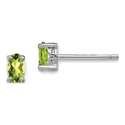 Sterling Silver Peridot Oval Stud Earrings