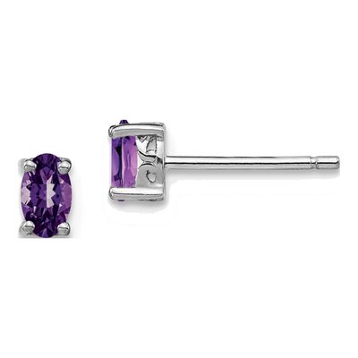 Sterling Silver Amethyst Oval Stud Earrings