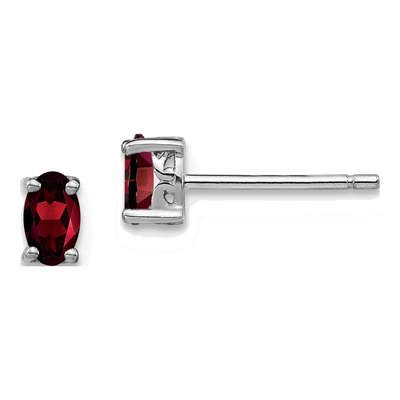 Sterling Silver Oval Garnet Stud Earrings