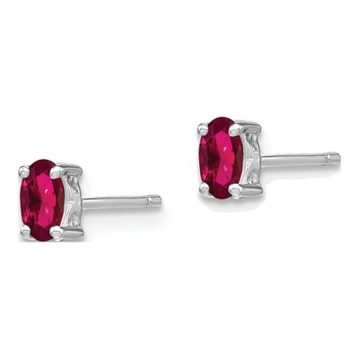 Sterling Silver Lab-Created Ruby Oval Stud Earrings – view 3
