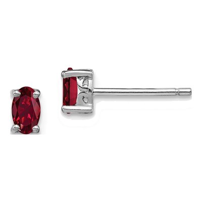 Sterling Silver Lab-Created Ruby Oval Stud Earrings