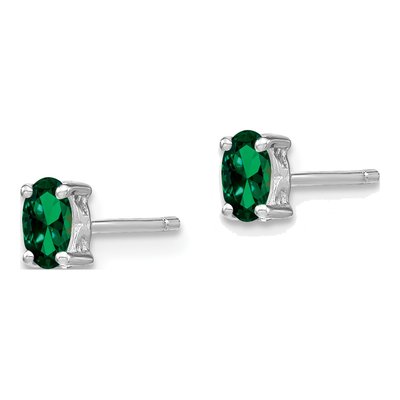 Sterling Silver Lab-Created Emerald Oval Stud Earrings – view 3