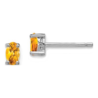 Sterling Silver Citrine Oval Stud Earrings
