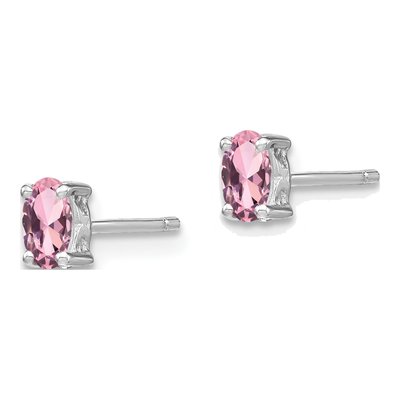 Sterling Silver Lab-Created Pink Sapphire Birthstone Stud Earrings – view 3