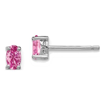 Sterling Silver Lab-Created Pink Sapphire Birthstone Stud Earrings