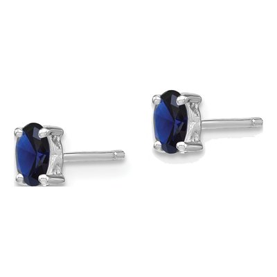 Sterling Silver Oval Lab-Created Sapphire Stud Earrings – view 3