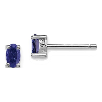Sterling Silver Oval Lab-Created Sapphire Stud Earrings