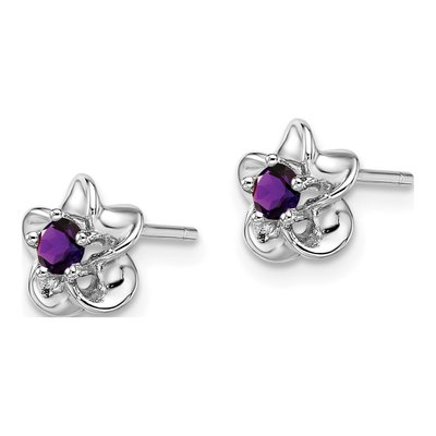 Sterling Silver 3mm Round Amethyst Floral Stud Earrings – view 3