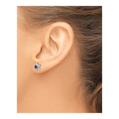 Sterling Silver 3mm Round Amethyst Floral Stud Earrings – view 4