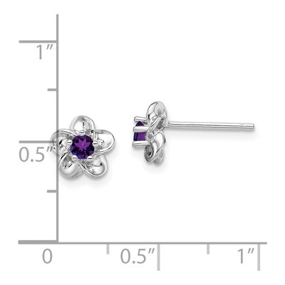 Sterling Silver 3mm Round Amethyst Floral Stud Earrings – view 5