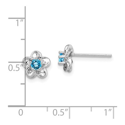Sterling Silver 3mm Round Lab-Created Swiss Blue Topaz Floral Stud Earrings – view 5