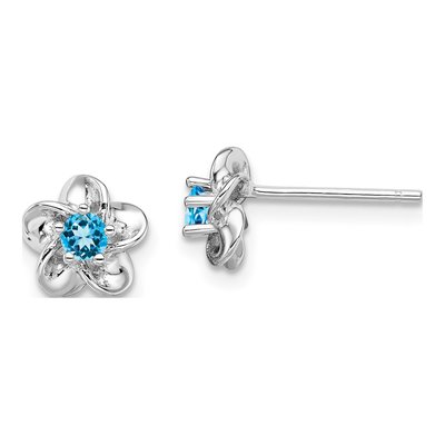 Sterling Silver 3mm Round Lab-Created Swiss Blue Topaz Floral Stud Earrings