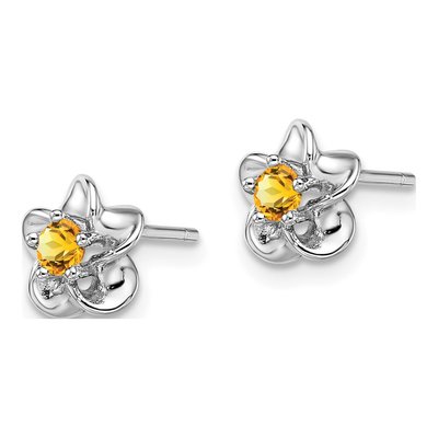 Sterling Silver 3mm Round Citrine Floral Button Stud Earrings – view 3