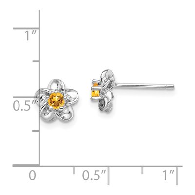 Sterling Silver 3mm Round Citrine Floral Button Stud Earrings – view 5