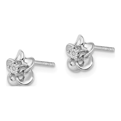 Sterling Silver Round Diamond Floral Stud Earrings – view 3