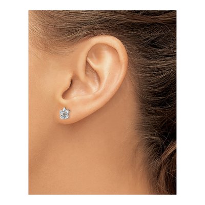 Sterling Silver Round Diamond Floral Stud Earrings – view 4