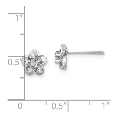 Sterling Silver Round Diamond Floral Stud Earrings – view 5