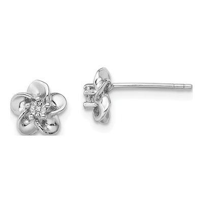 Sterling Silver Round Diamond Floral Stud Earrings