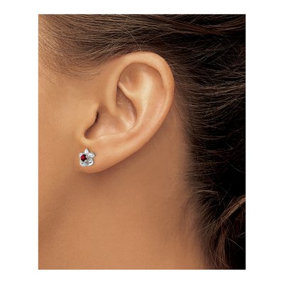 Sterling Silver 3mm Round Garnet Floral Stud Earrings – view 4