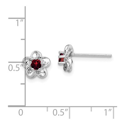 Sterling Silver 3mm Round Garnet Floral Stud Earrings – view 5