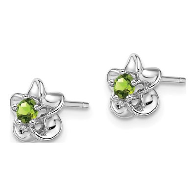 Sterling Silver 3mm Round Peridot Floral Stud Earrings – view 3