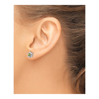 Sterling Silver 3mm Round Peridot Floral Stud Earrings – view 4